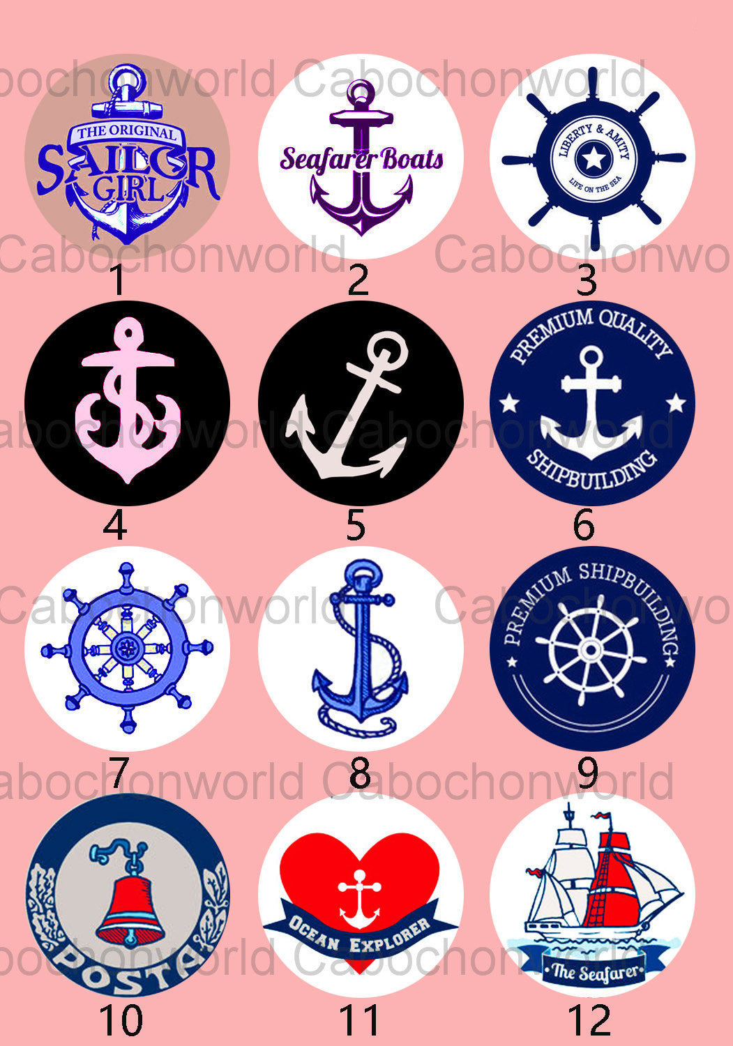 Sailing Anchor Helm Rudder Cabochon Collection CW0156