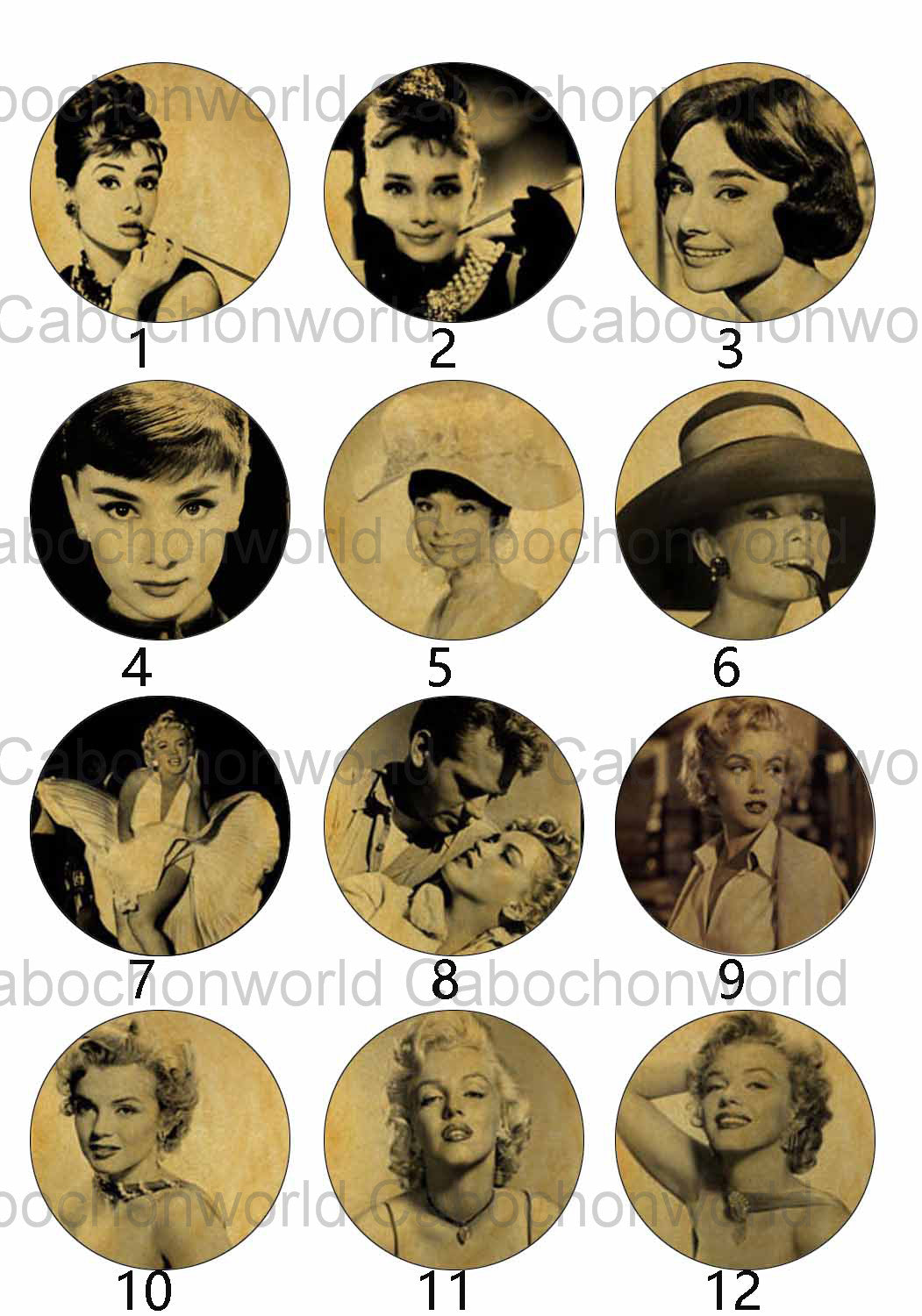 Famous Star Hepburn Monroe Vintage Photo Cabochon Collection CW0162