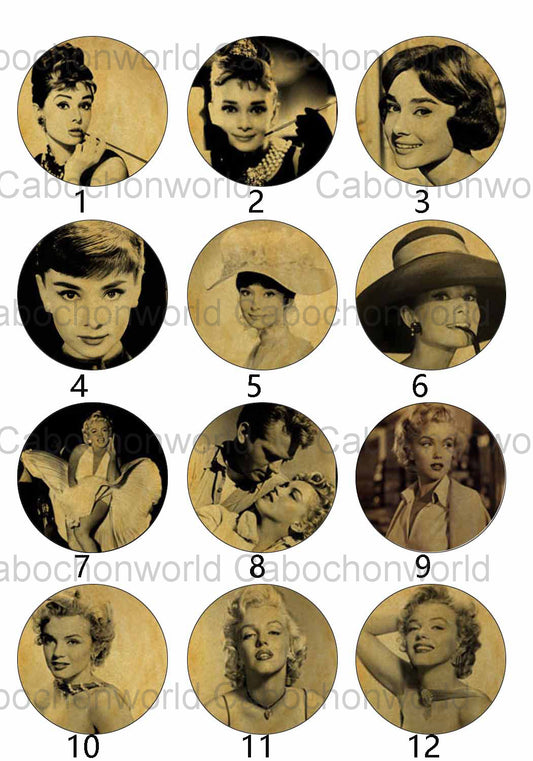 Famous Star Hepburn Monroe Vintage Photo Cabochon Collection CW0162