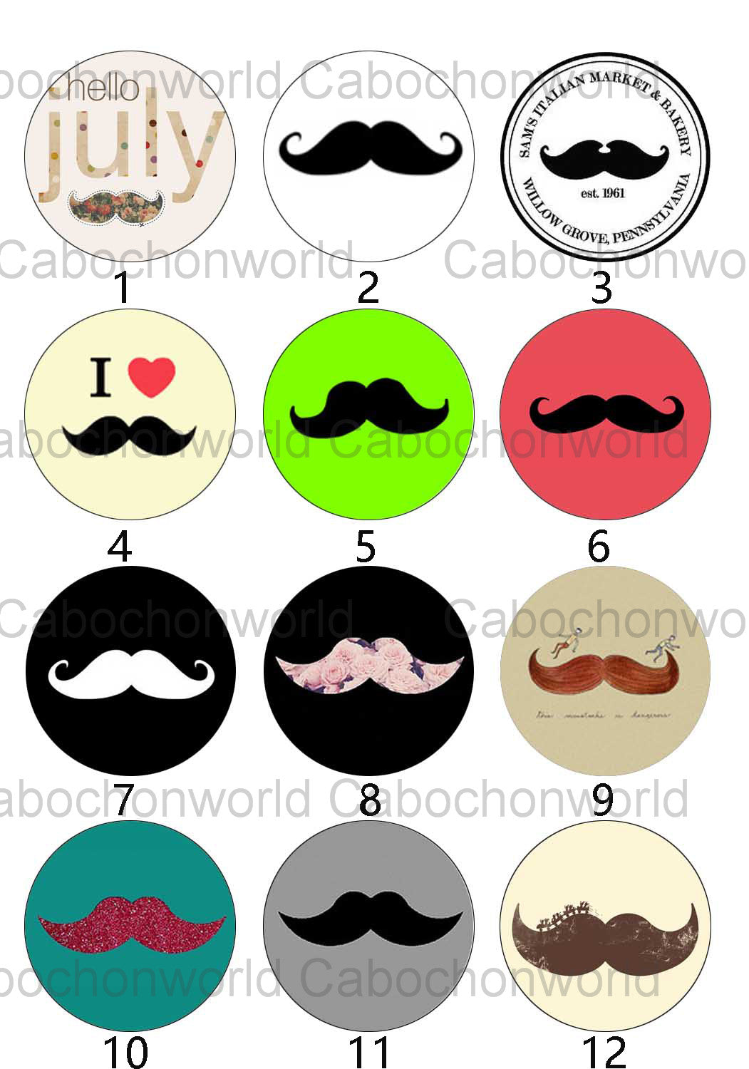 Diverses collections de cabochons moustaches CW0163