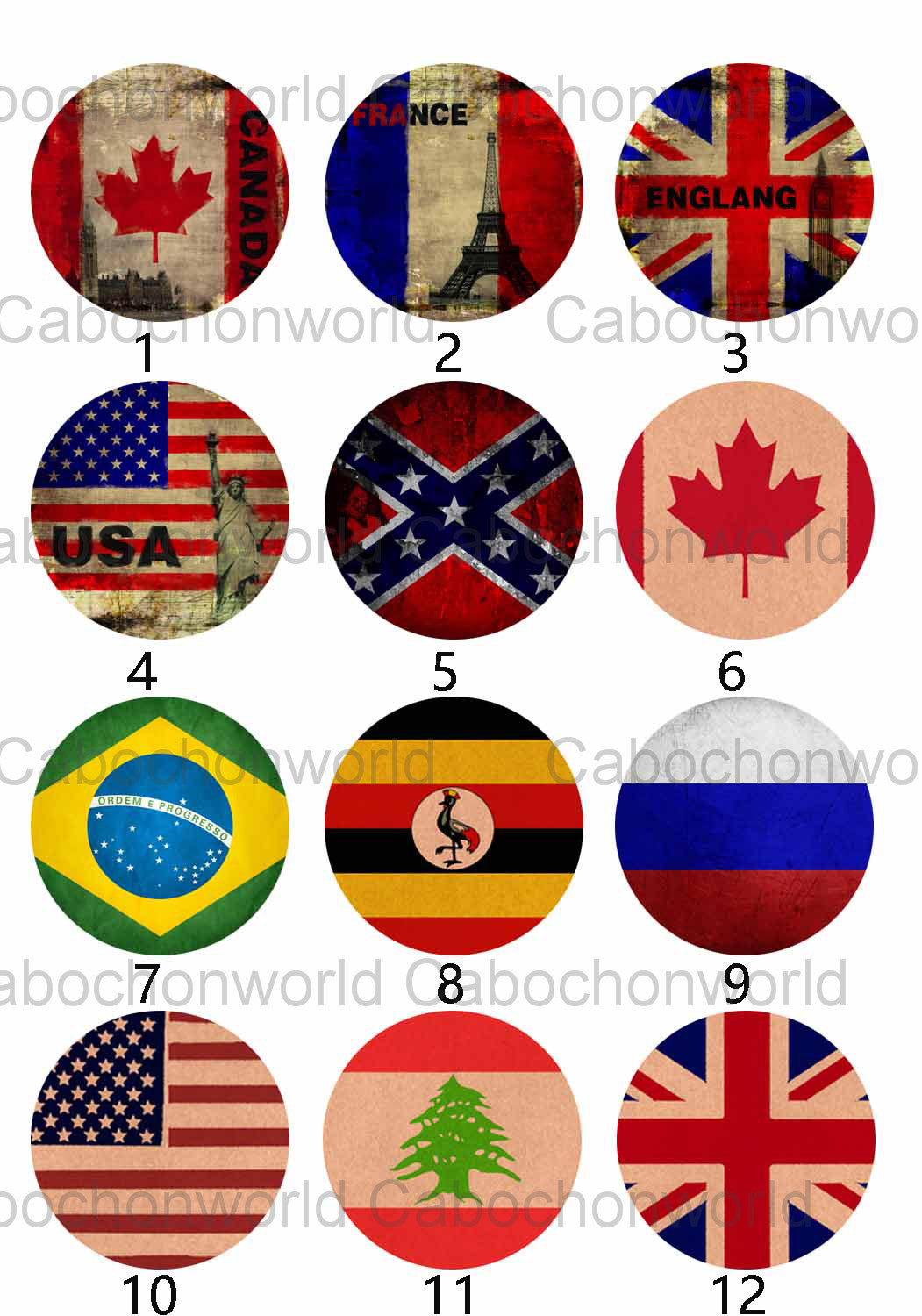 Vintage National Flag Cabochon Collection CW0172