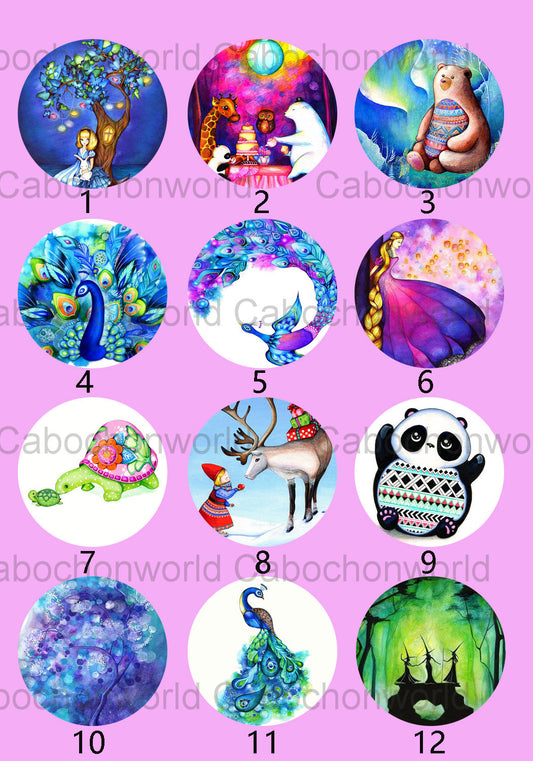 Peacock Panda Bear Painting Cabochon Collection CW0179