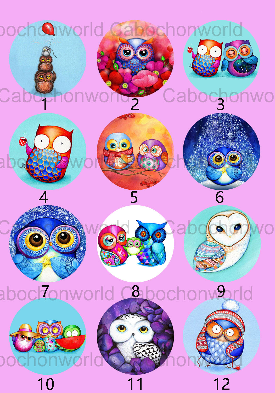 Cartoon Owl Painting Cabochon Collection CW0225