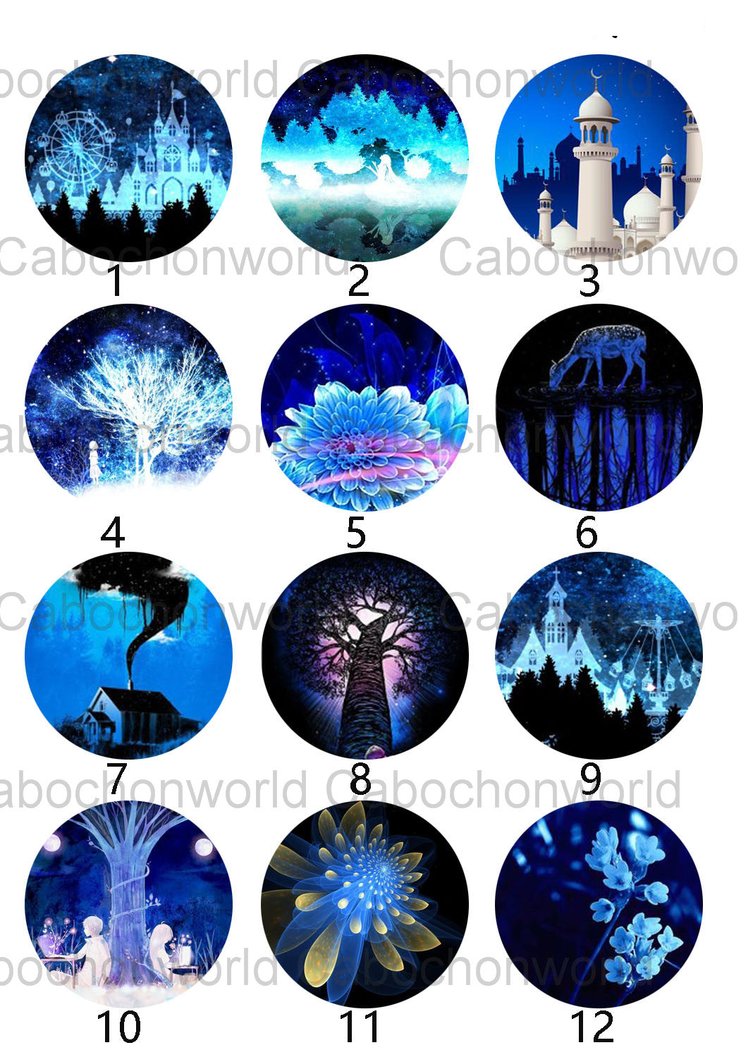 Diverses collections de cabochons de vue nocturne CW0255