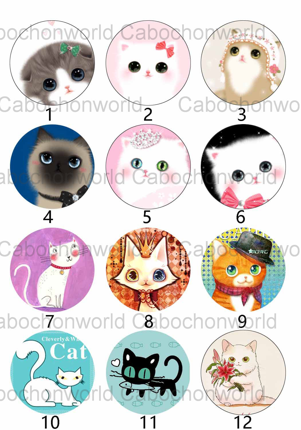 Collection de cabochons chat minou CW0265