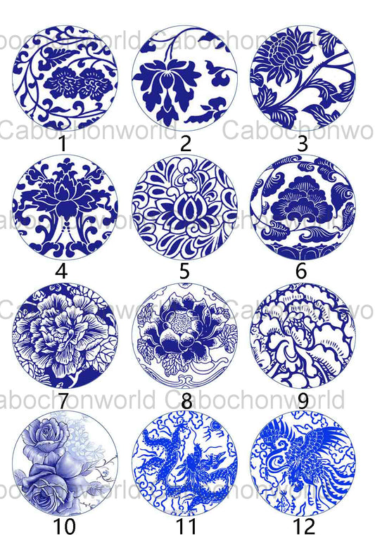 Blue and White Porcelain Pattern Cabochon Collection CW0304