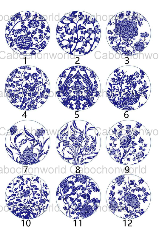 Blue and White Porcelain Pattern Cabochon Collection CW0305