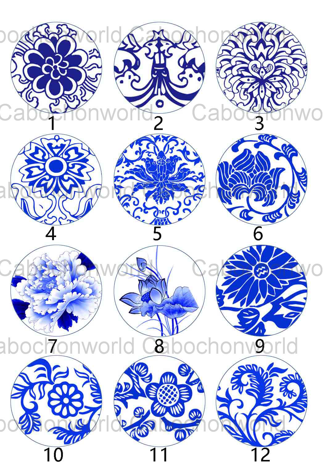 Blue and White Porcelain Pattern Cabochon Collection CW0306