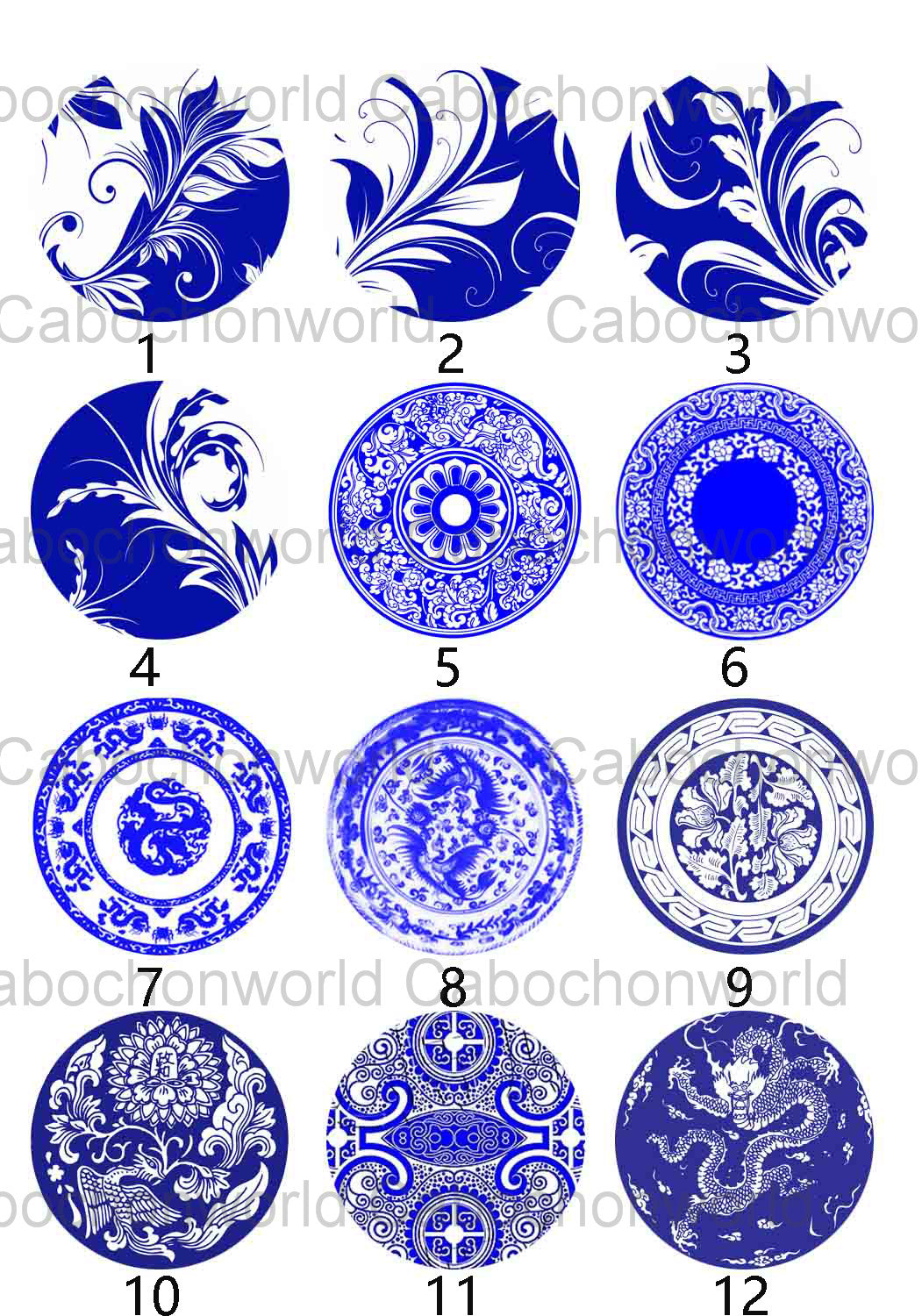 Blue and White Porcelain Pattern Cabochon Collection CW0307