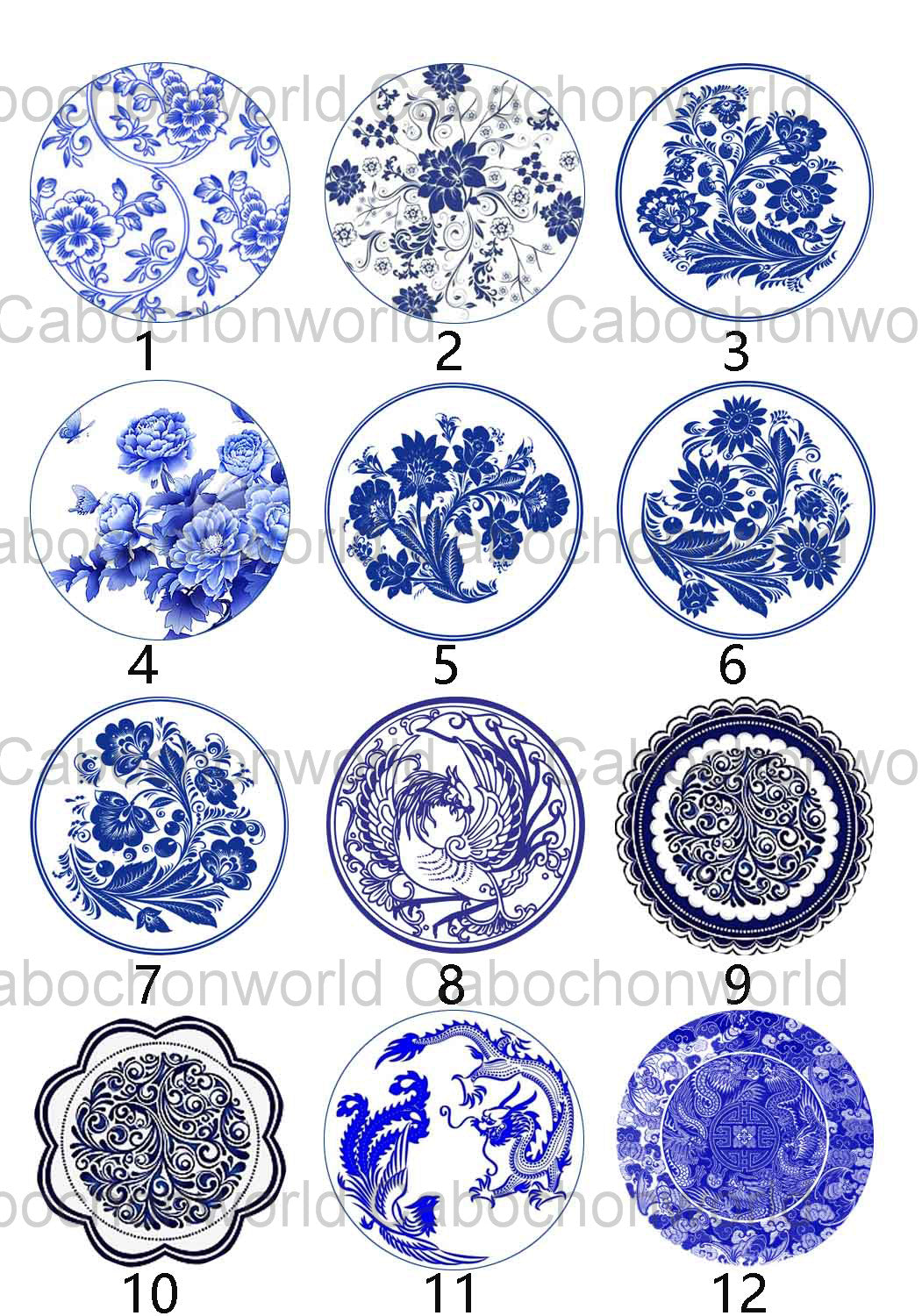 Blue and White Porcelain Pattern Cabochon Collection CW0308