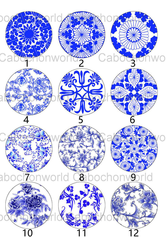 Blue and White Porcelain Pattern Cabochon Collection CW0309