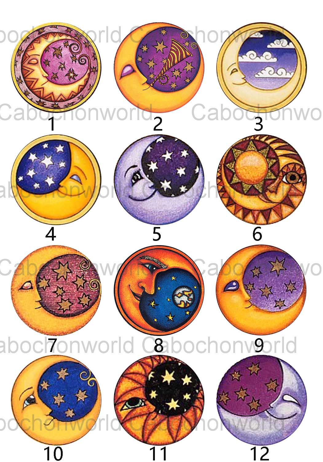 Collection de cabochons de peinture lune et étoile CW0329