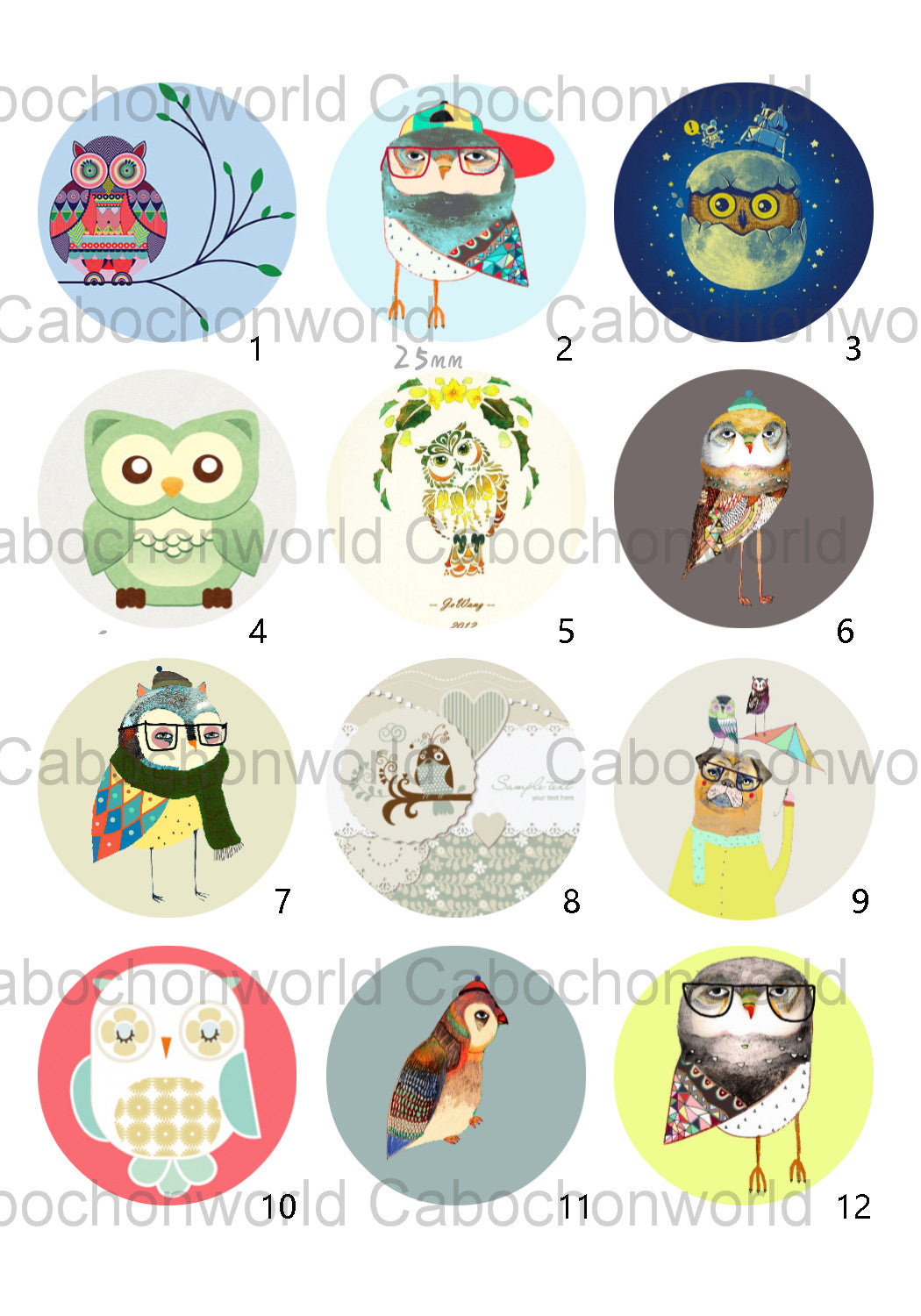 Owl Painting Cabochon Collection CW0409