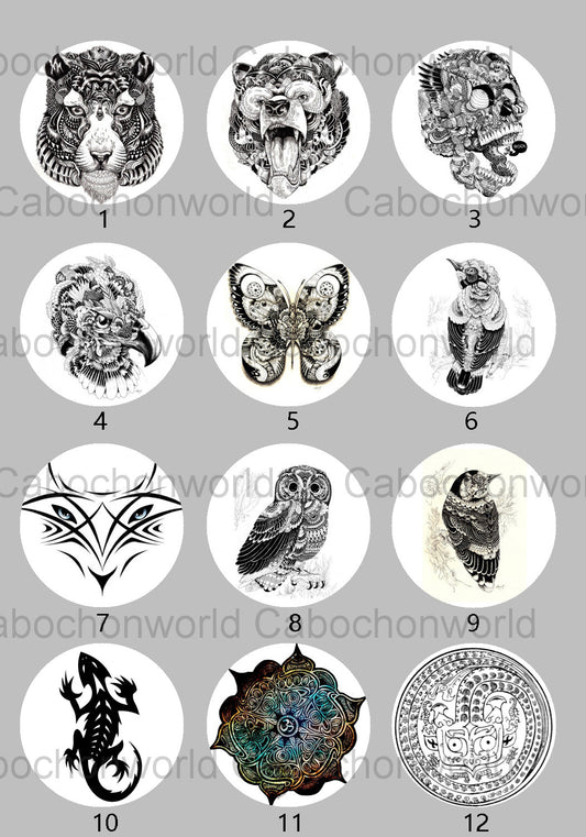 Collection de cabochons de dessin d'animaux noir et blanc CW0516