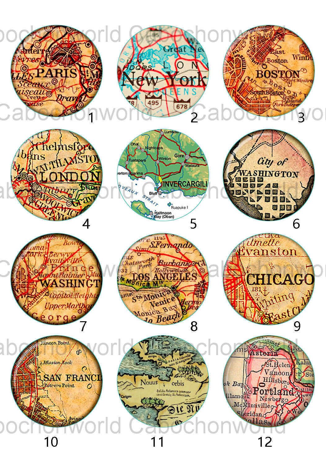 Map of Famous City Cabochon Collection CW0547