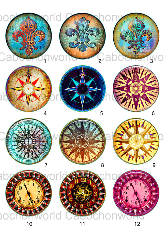 Various Compass Clock Dial Plate Cabochon Collection CW0574