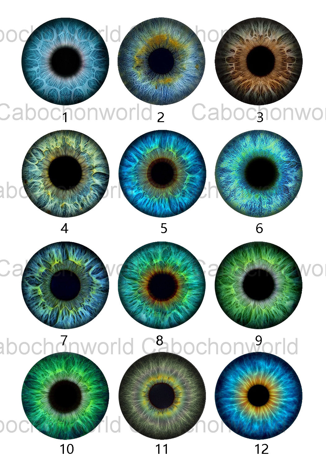 Collection de cabochons iris des yeux CW0579