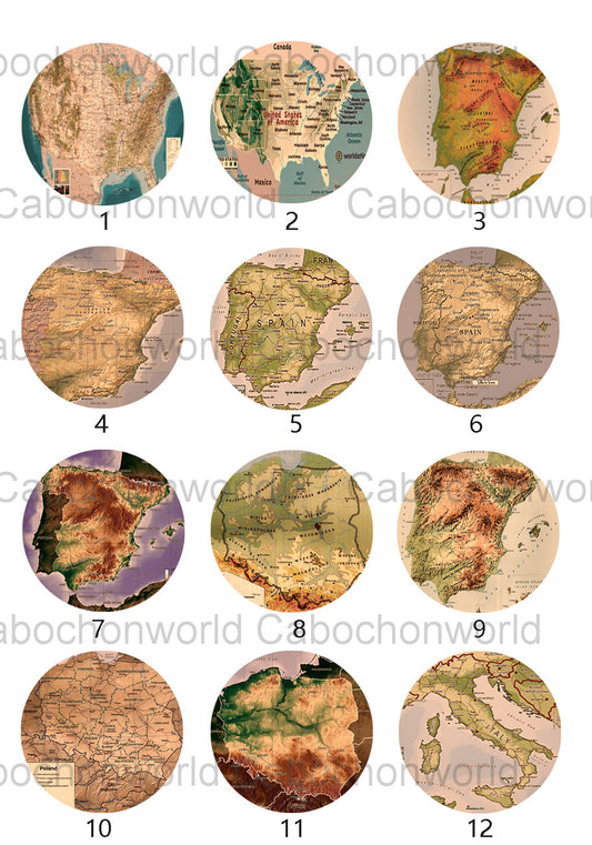 Vintage Map Cabochon Collection CW0590