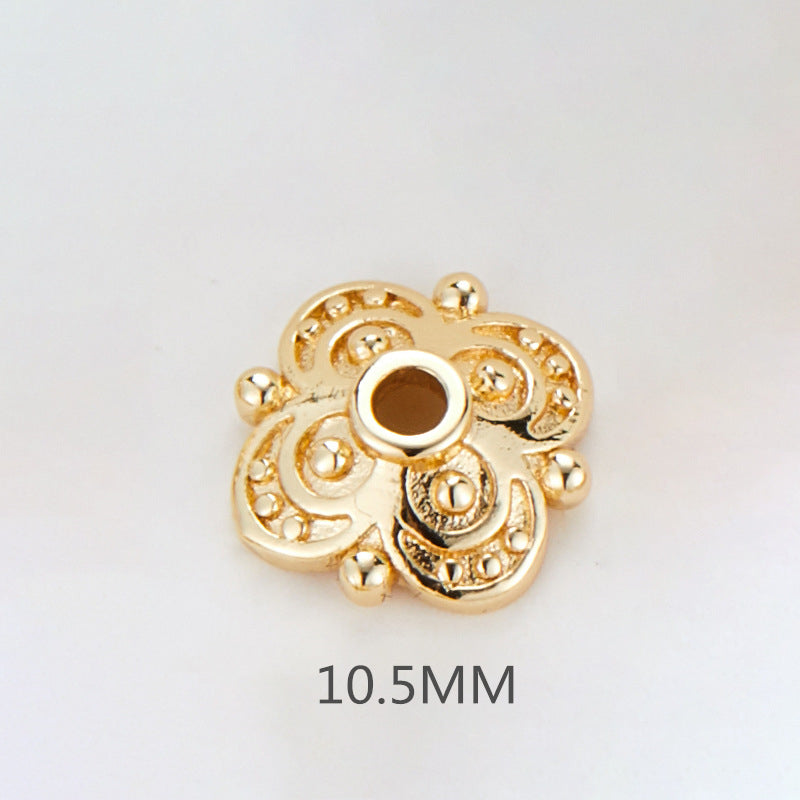 10 Floral Bead Cap Cup Rhinestone Embellished 14K GF Charm Beadwork Spacer