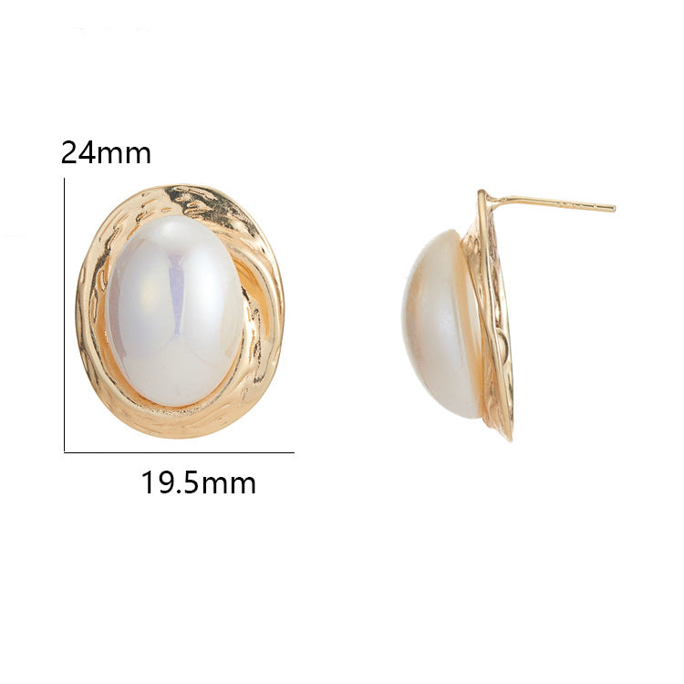 4 boucles d'oreilles à tige en spirale de fusion de perles ovales 14K GF Earing