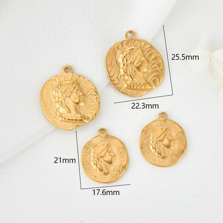 2 Portrait Coin Charm Pendant 14K GF