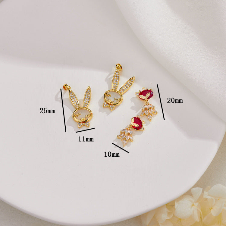 2 Lapin Charm Pendentif Résine Strass Embelli 14K GF