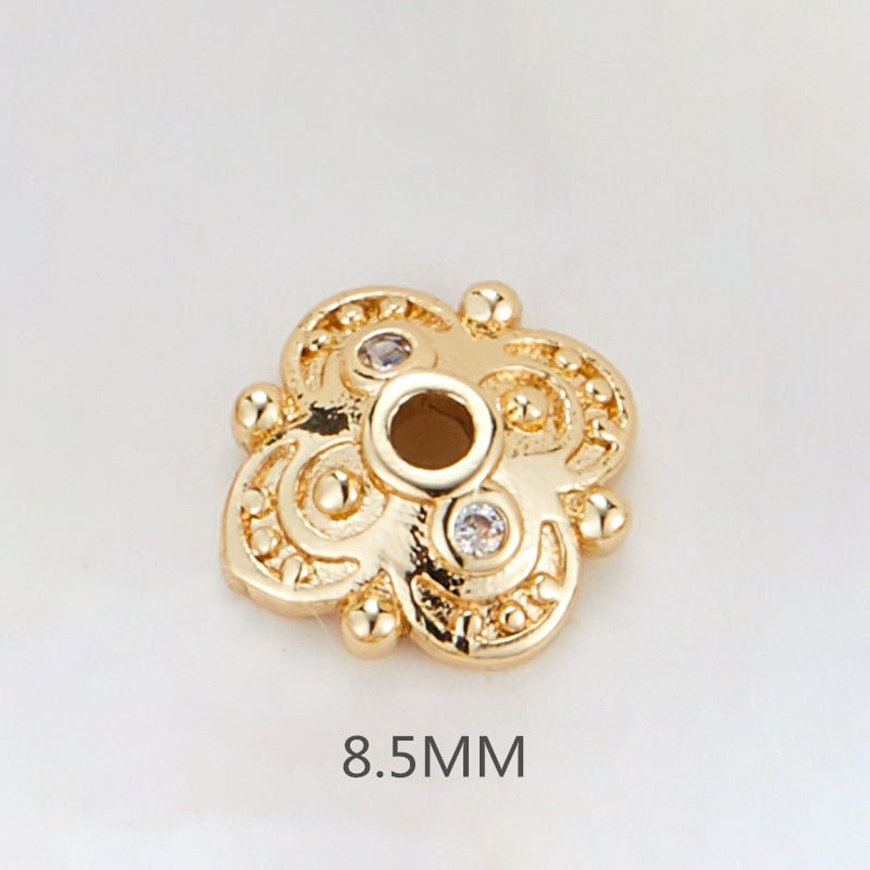 10 Floral Bead Cap Cup Rhinestone Embellished 14K GF Charm Beadwork Spacer