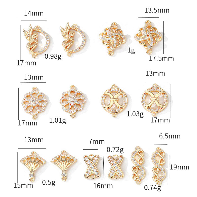 2 Double Looped Floral Angel Fan Celtic Knot Infinity Charm Connector Rhinestone Embellished 14K GF