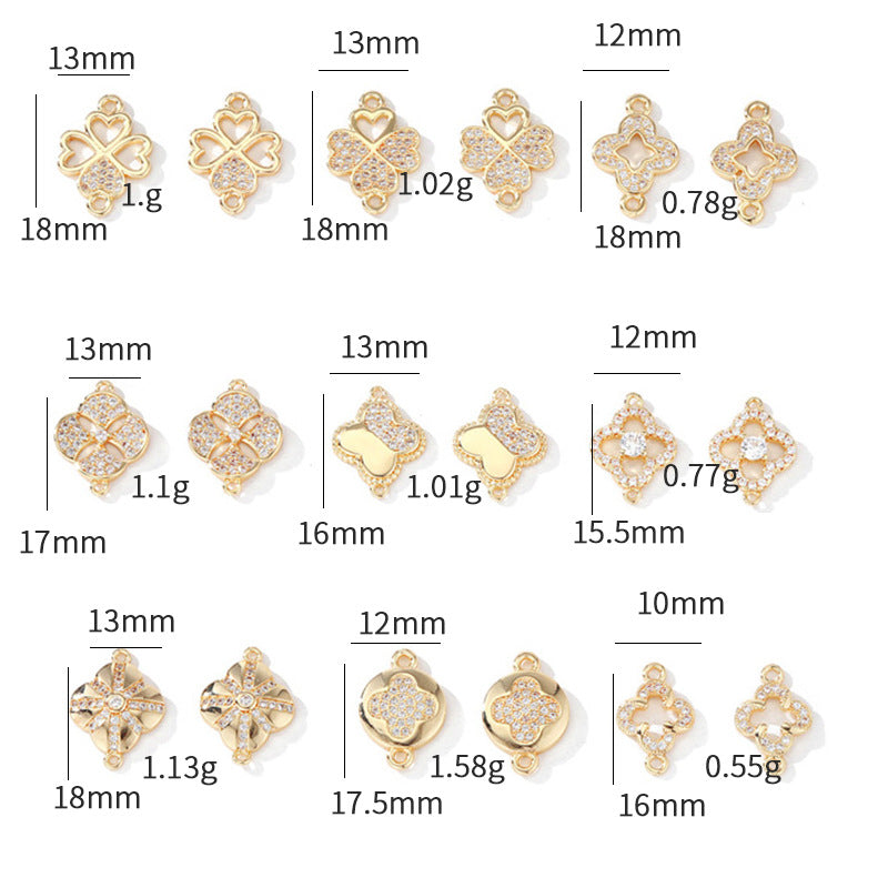 2 Double boucle florale trèfle à quatre feuilles connecteur de charme strass embelli 14K GF