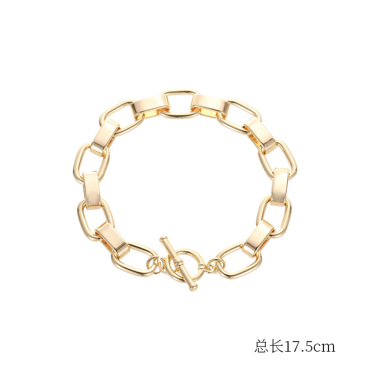 2 Chunky Cubic Link Box Cable Chain Bracelet 14K GF Bangle