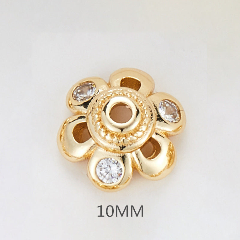 10 Floral Bead Cap Cup Rhinestone Embellished 14K GF Charm Beadwork Spacer