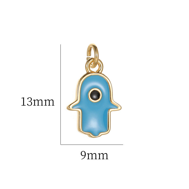 2 Eye Hamsa Charm Pendant Enamel Epoxy 14K GF