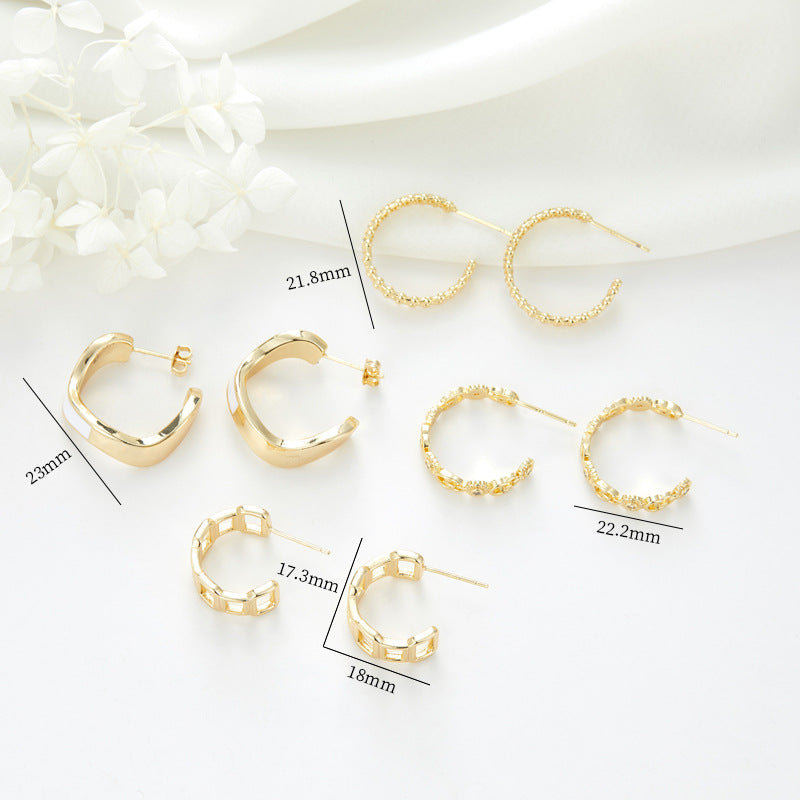 4 Hollow Cable Chain Square Circle Hoop Earrings Rhinestone Embellished 14K GF Earing