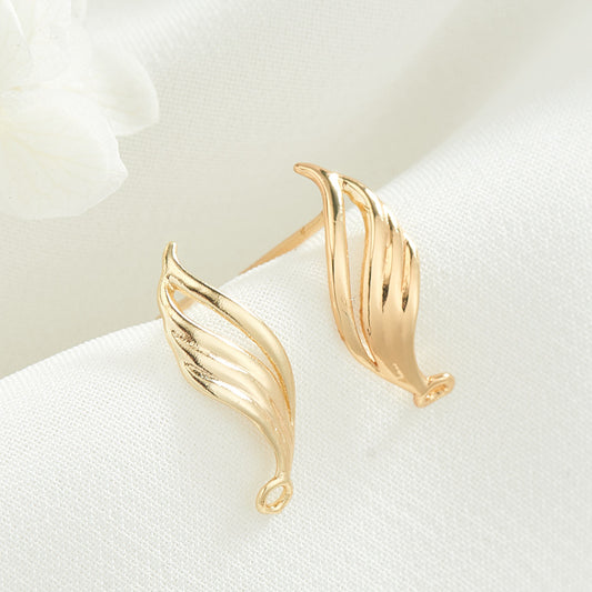 4 Feather Wing Stud Earrings with Loop 14K GF Earing