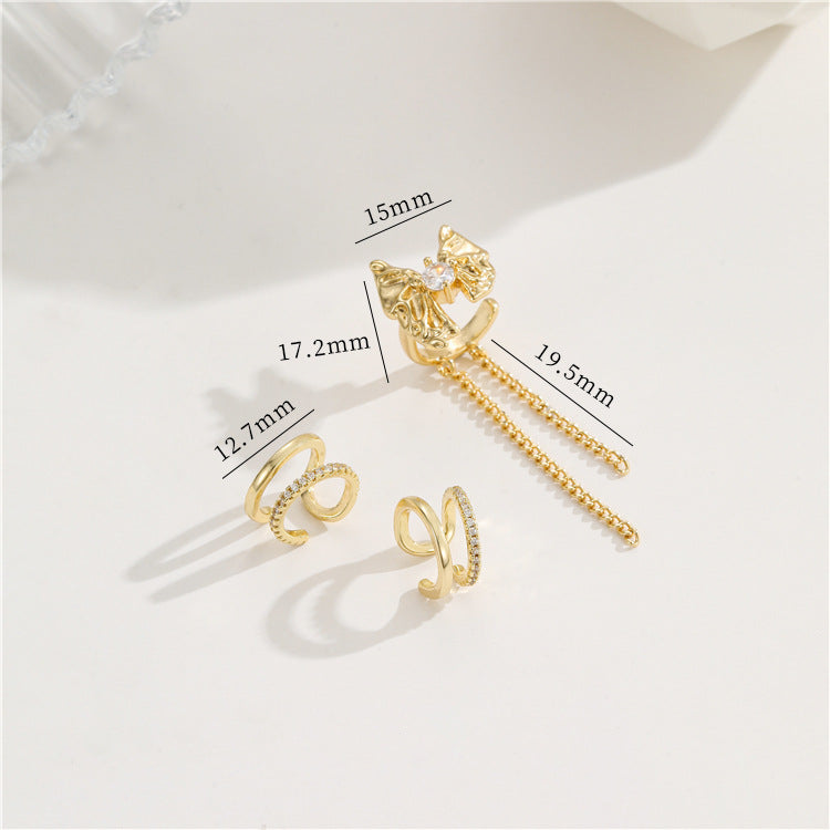 4 boucles d'oreilles à nœud papillon, grimpeur, sans perçage, strass embelli, 14K GF