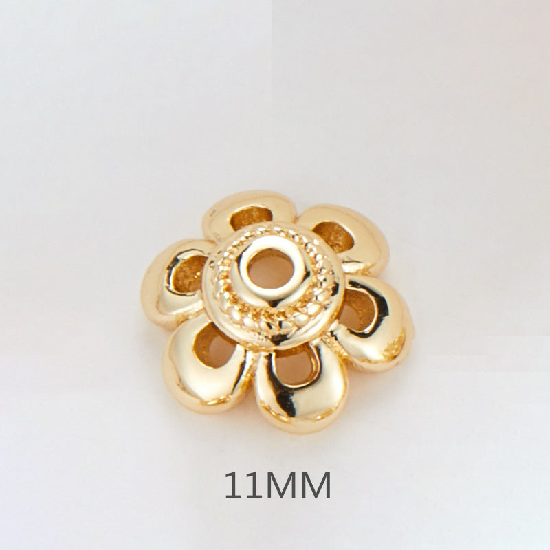 10 Floral Bead Cap Cup Rhinestone Embellished 14K GF Charm Beadwork Spacer