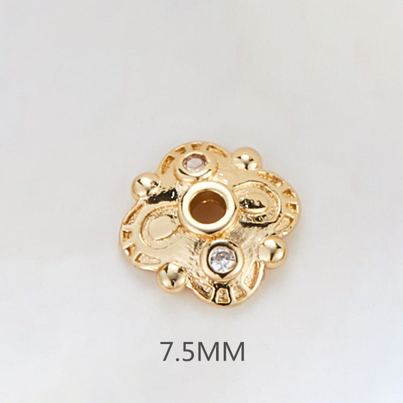 10 Floral Bead Cap Cup Rhinestone Embellished 14K GF Charm Beadwork Spacer