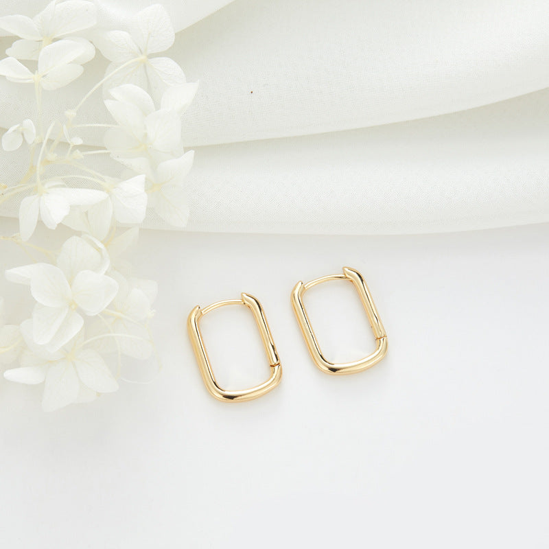 4 Plain Rectangle Round Circle Hoop Earring 14K GF Earing