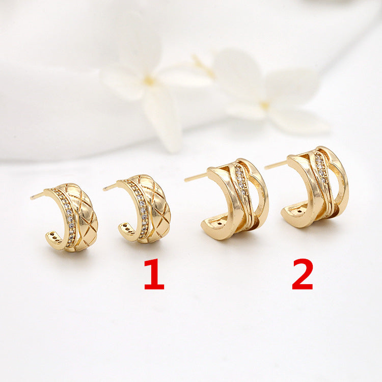 4 boucles d'oreilles à tige épaisses en demi-cercle ornées de strass 14K GF Earing