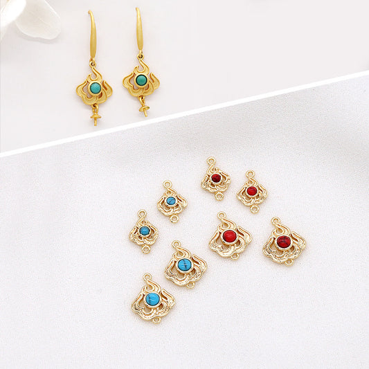 10 connecteur de charme de feu à double boucle turquoise embelli 14K GF