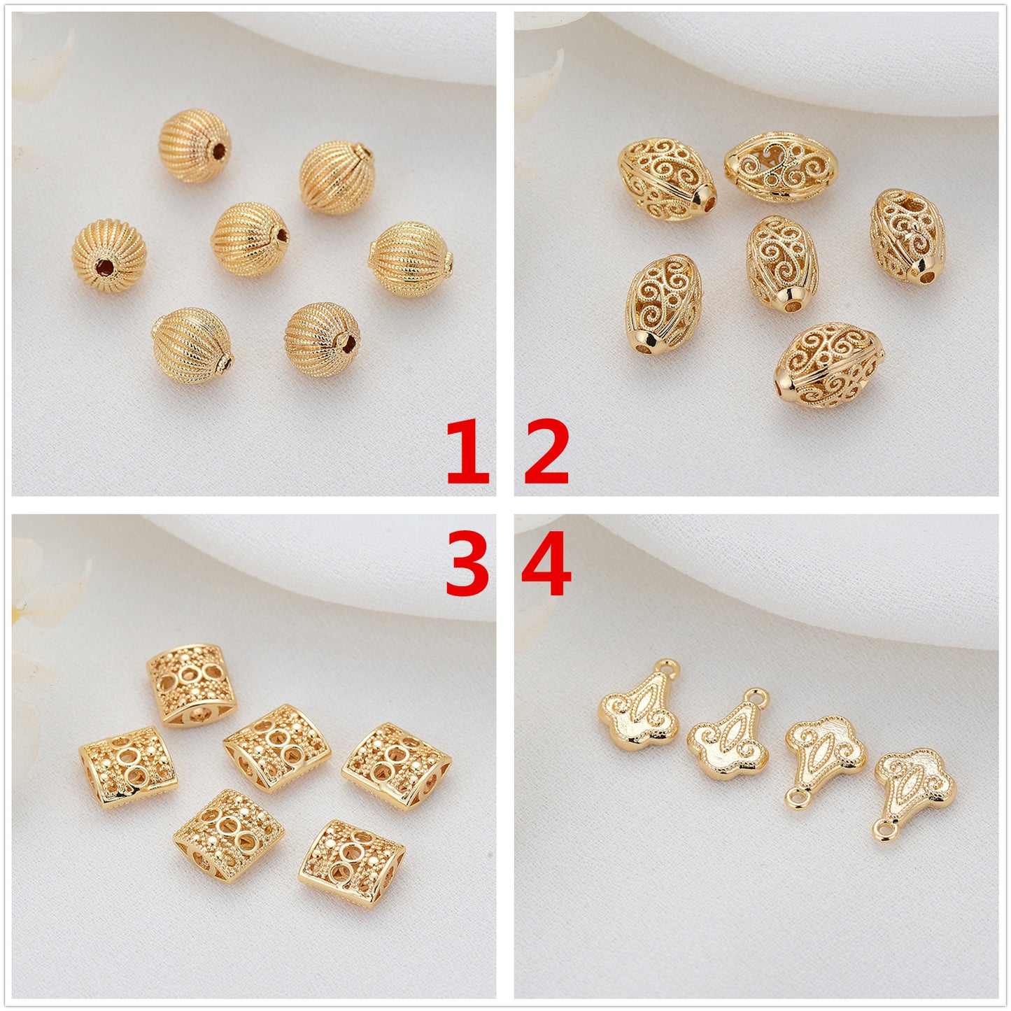 10 minuscules perles de colonne de tambour floral creux 14K GF Charm Beadwork Spacer