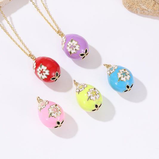 2 Floral Easter Egg Charm Pendant Enamel Epoxy 14K GF