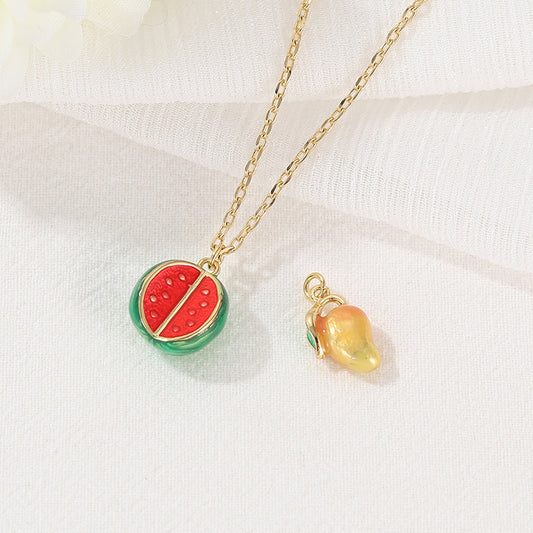 2 Watermelon Mango Charm Pendant Enamel Epoxy 14K GF