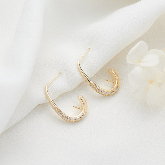 4 boucles d'oreilles à tige demi-cercle ornées de strass 14K GF, boucles d'oreilles à moitié percées, perle vierge