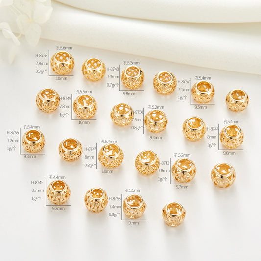 10 Tiny Hollow Grid Cross Iris Drum Column Bead 14K GF Charm Beadwork Spacer