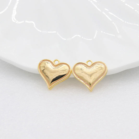 2 Glossy Heart Charm Pendant 14K GF