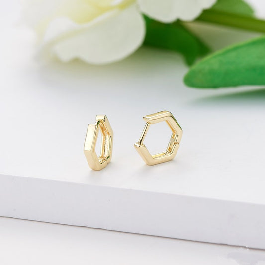 4 boucles d'oreilles créoles à cercle hexagonal 14K GF Earing