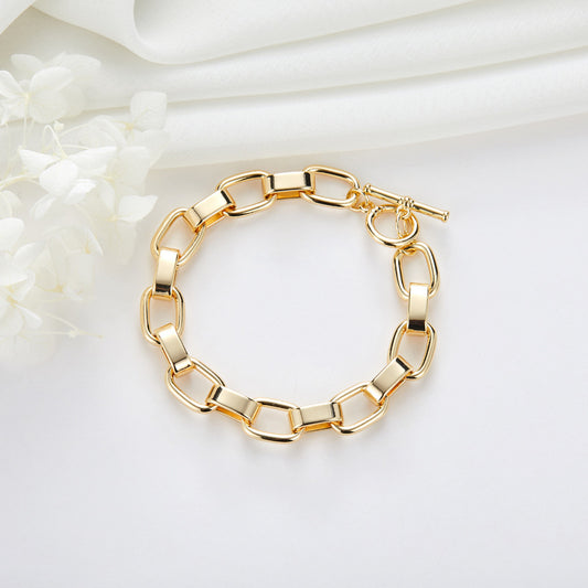 2 Chunky Cubic Link Box Cable Chain Bracelet 14K GF Bangle