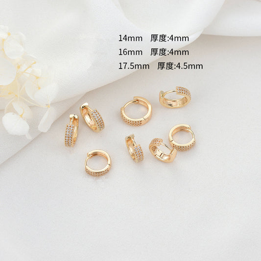 4 Hollow Circle Hoop Earrings Rhinestone Embellished 14K GF Earing