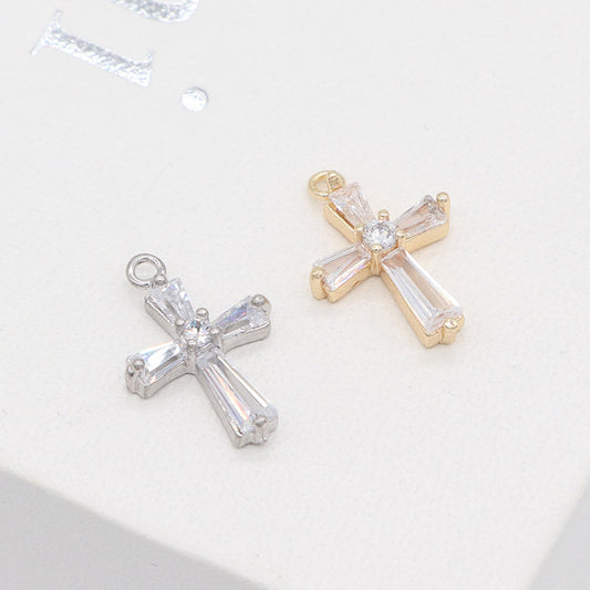 2 Cross Charm Pendant Rhinestone Embellished 14K GF